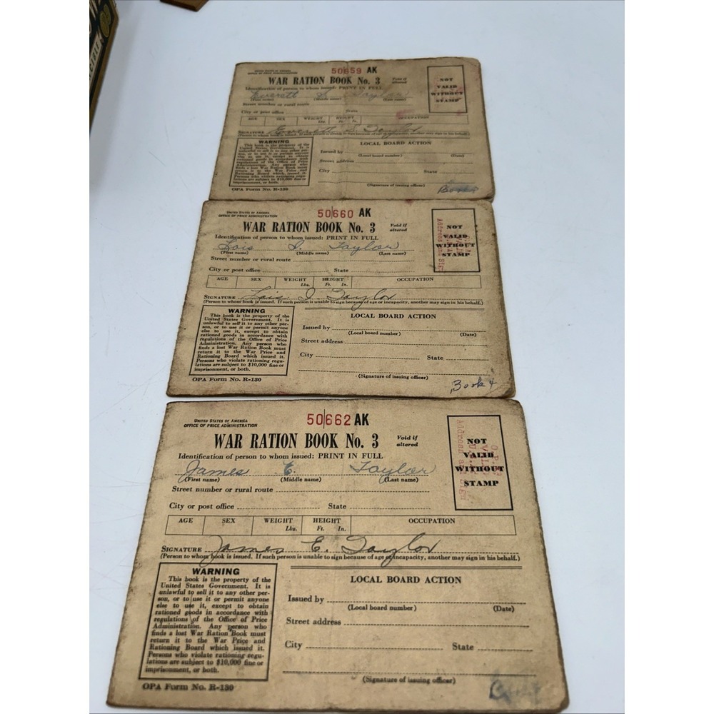 Lot Of 3 WW2 War Ration Book No. 3 With Stamps -  Good Condition Pages Stamps